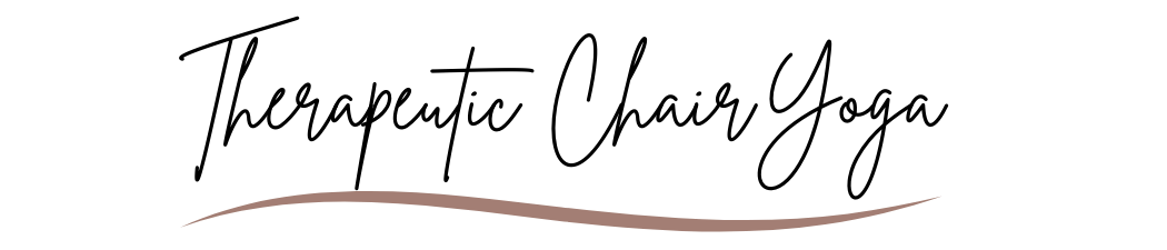 Therapeutic Chair Yoga Words with brown swoosh